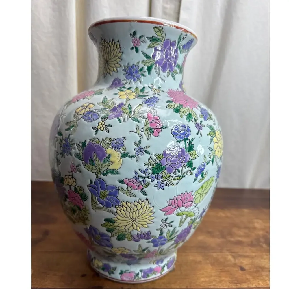 Chinese Porcelain Large Vase Thousand Flowers Famille Rose Collectible Décor 12
